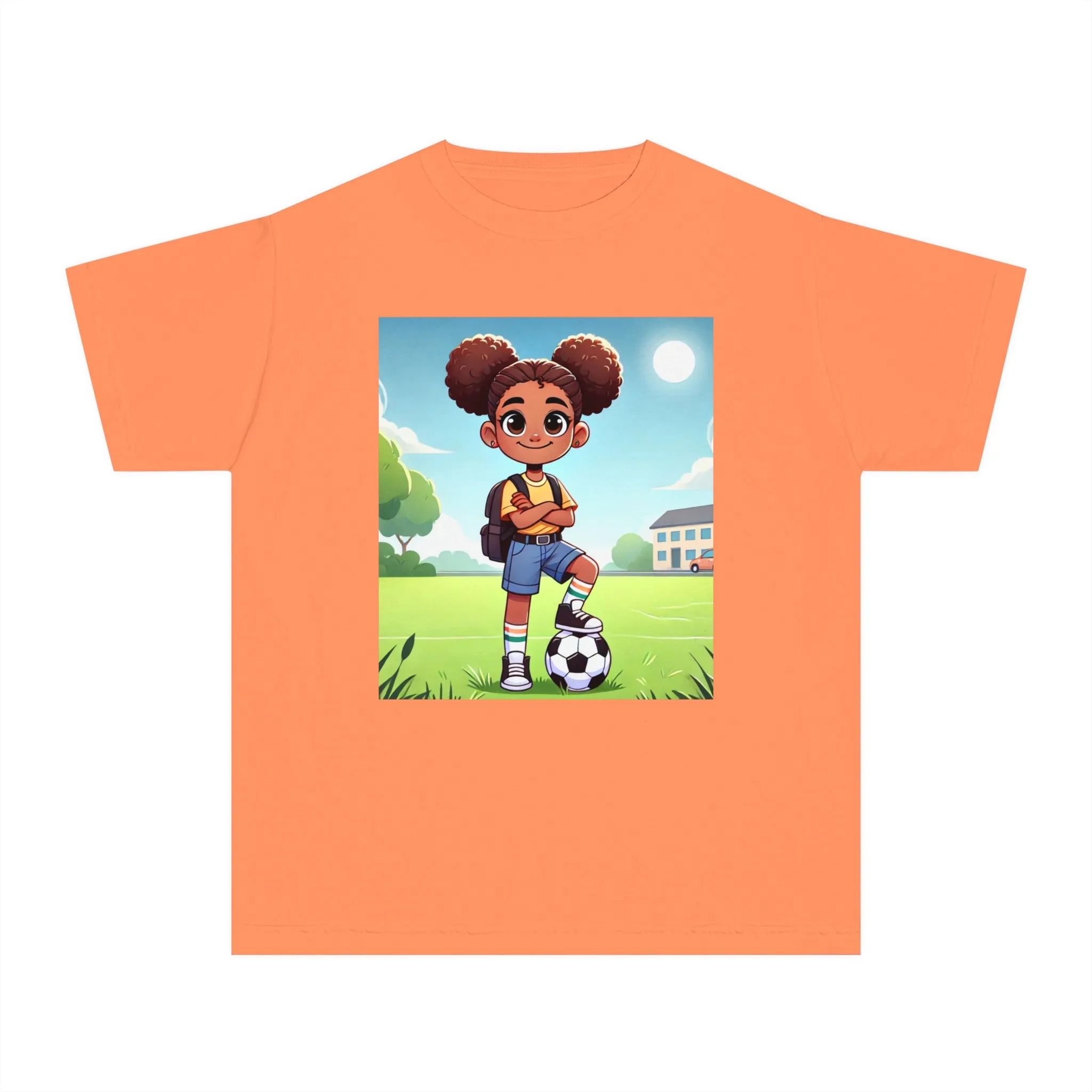 Youth - Soccer Student Athlete Midweight T-Shirt (African American / Black Girl)