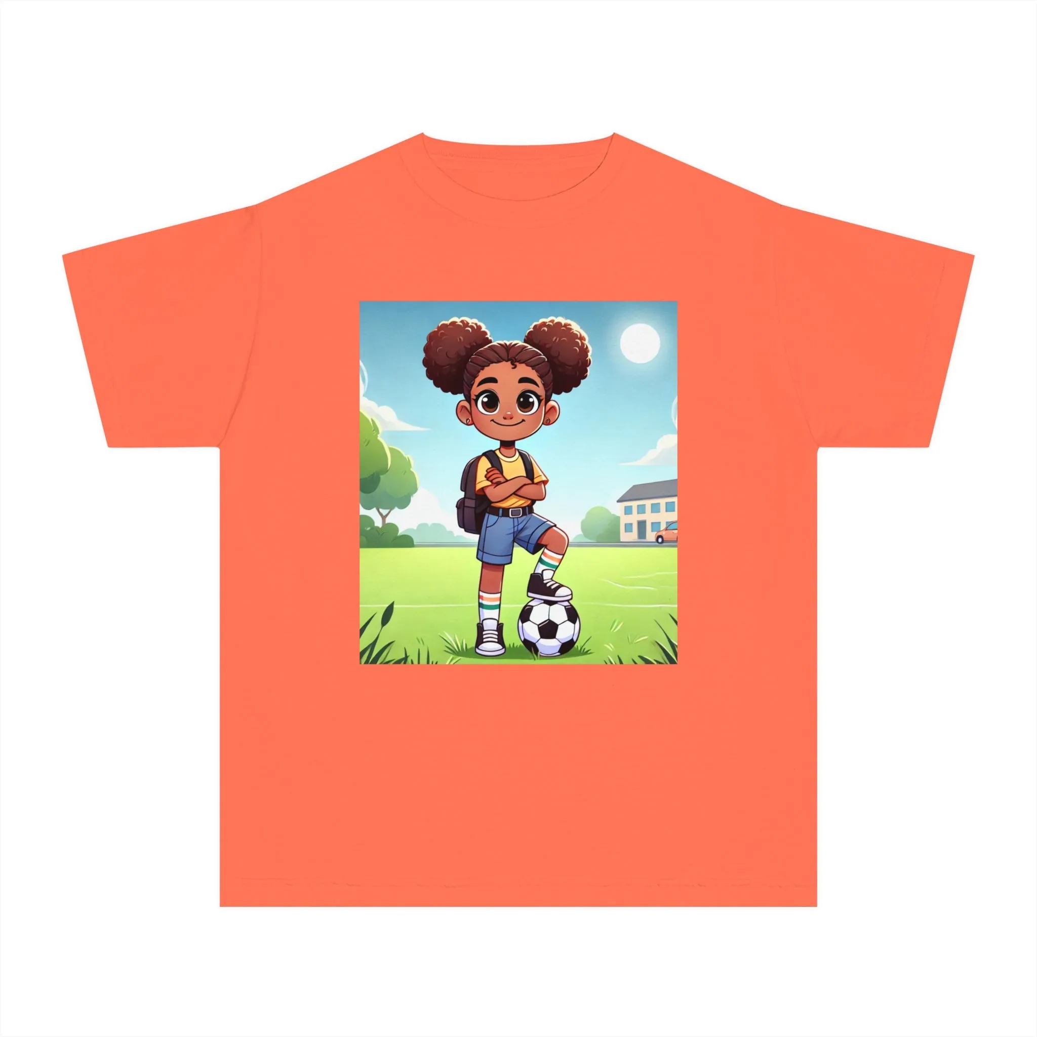 Youth - Soccer Student Athlete Midweight T-Shirt (African American / Black Girl)